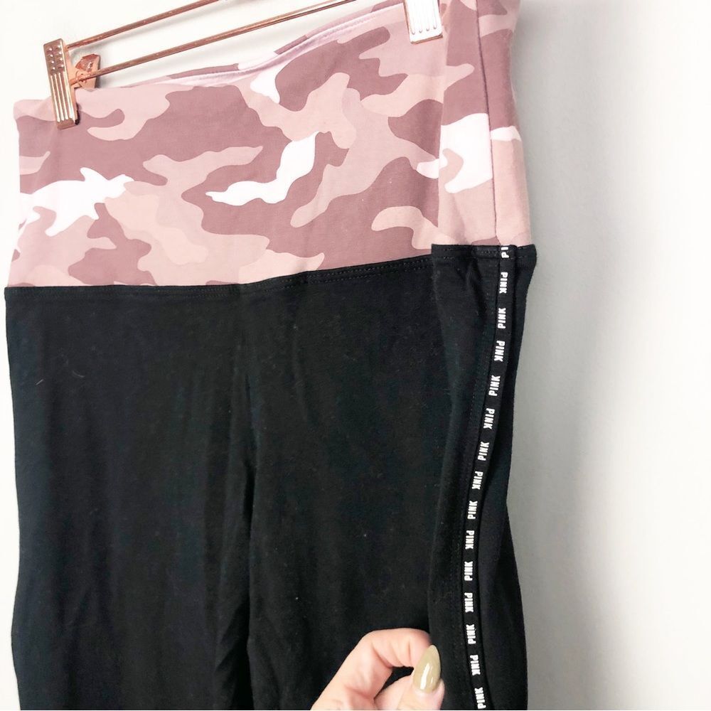 VICTORIA’S SECRET PINK | Black Yoga Leggings Blush Pink Camo Waistband Women’s L - Picture 4 of 10